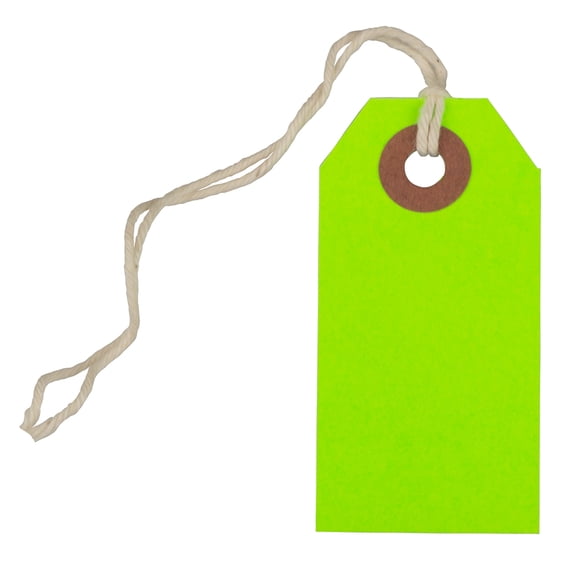 JAM Tiny Neon Green Paper Gift Tags, with String 2.75" x 1.37" x 2" (10 Count)