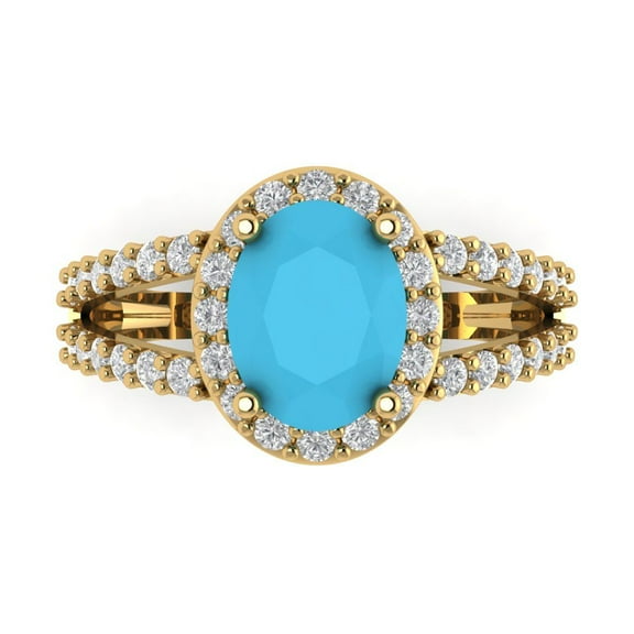 Clara Pucci 14K Yellow Gold 2.6ct Turquoise Halo Ring for Women
