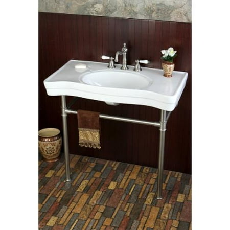 ... 36-inch Satin Nickel Pedestal Center Bathroom Sink Vanity - Walmart