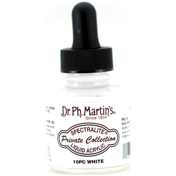 Dr. Ph. Martin's® Spectralite Private Collection Liquid Acrylics (10PC) Arcylic Paint Bottle, 1.0 US fl oz, White, 1 Bottle