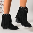 thumbnail image 4 of SACFOF Cowboy Boots for Women Ankle Western Fringe Booties Low Heel Rivet Boots, 4 of 6