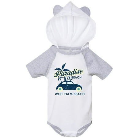 

Inktastic Paradise Beach in West Palm Beach with Palm Trees and Car Gift Baby Boy or Baby Girl Bodysuit