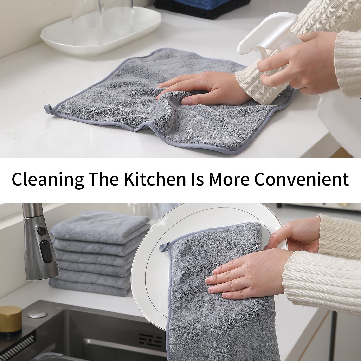 Beartech Microfiber Washcloths 24 Pack,13"x13" Quick Dry Ultra Soft and Highly Absorbent Washcloths for Bathroom,Kitchen Dish Towels -Dark Gray