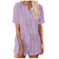 thumbnail image 3 of Blmnix Ladies Pajamas Sets Sleepwear Sets Button Up Pajamas 2 Piece Pajama Pants Short Sleeve Henley Purple Cropped Women's Cotton Pajama Sets,M, 3 of 4