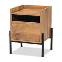 Baxton Studio Tasman Modern and Contemporary Industrial Natural Brown Finished Wood and Black Metal End Table