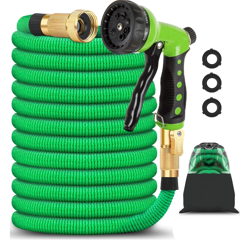 ROYALHOUSE Heavy Duty Flexible Hose 50FT Green Expandable Garden Hose Water Hose with 9-Function High-Pressure Spray Nozzle 3/4 Solid Brass Fittings Leak Proof Design