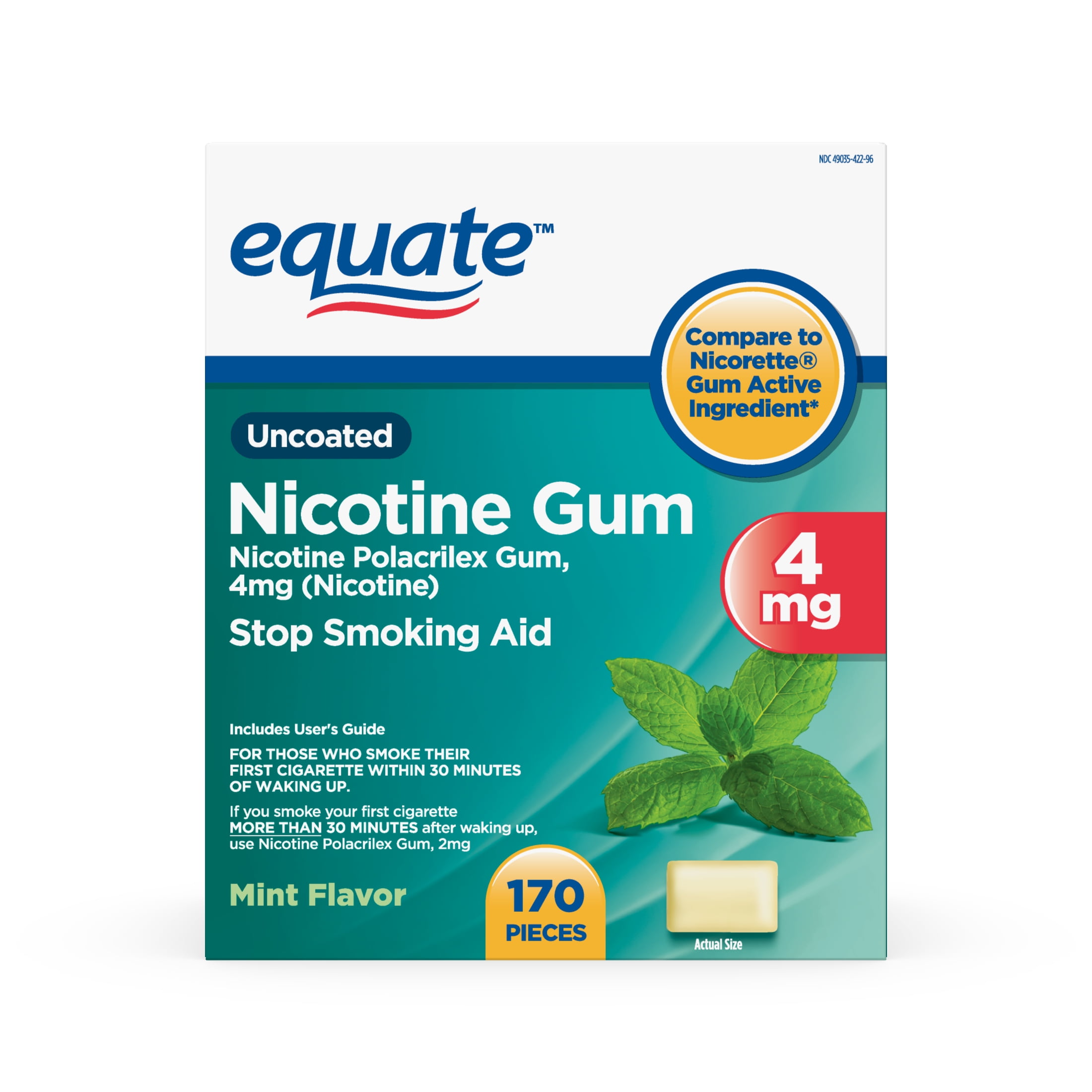 Equate Nicotine Uncoated Gum 4 Mg Stop Smoking Aid Mint Flavor 170 Count