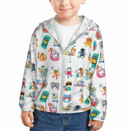 

Lukts Hello Summer Cat Print Children s Long-Sleeved Sun Protection Clothing Hooded Sweatshirts for Boys and Girls Outdoor Sports-18 Months