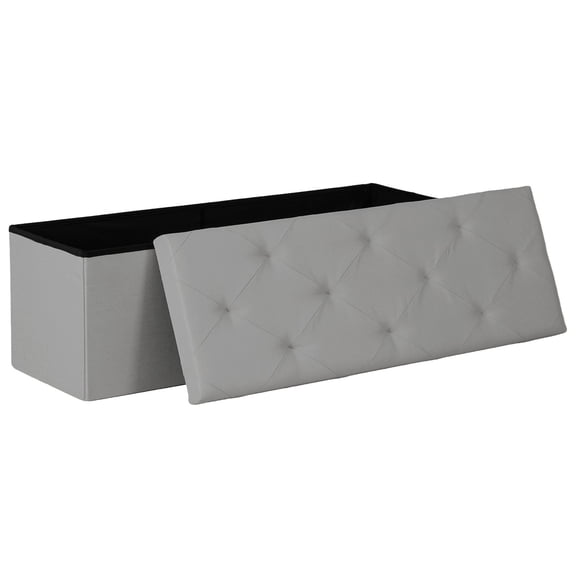 TOPCOMFY 110in Foldable Storage Ottoman Bench with Padded Seat, PVC, for Bedroom and Living Room, Gray