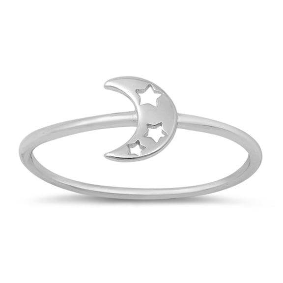 Astrology Moon Star Modern Ring .925 Sterling Silver Band Jewelry Female Male Unisex Size 7