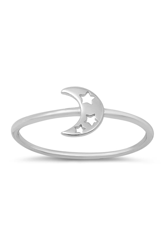 Astrology Moon Star Modern Ring .925 Sterling Silver Band Jewelry Female Male Unisex Size 4