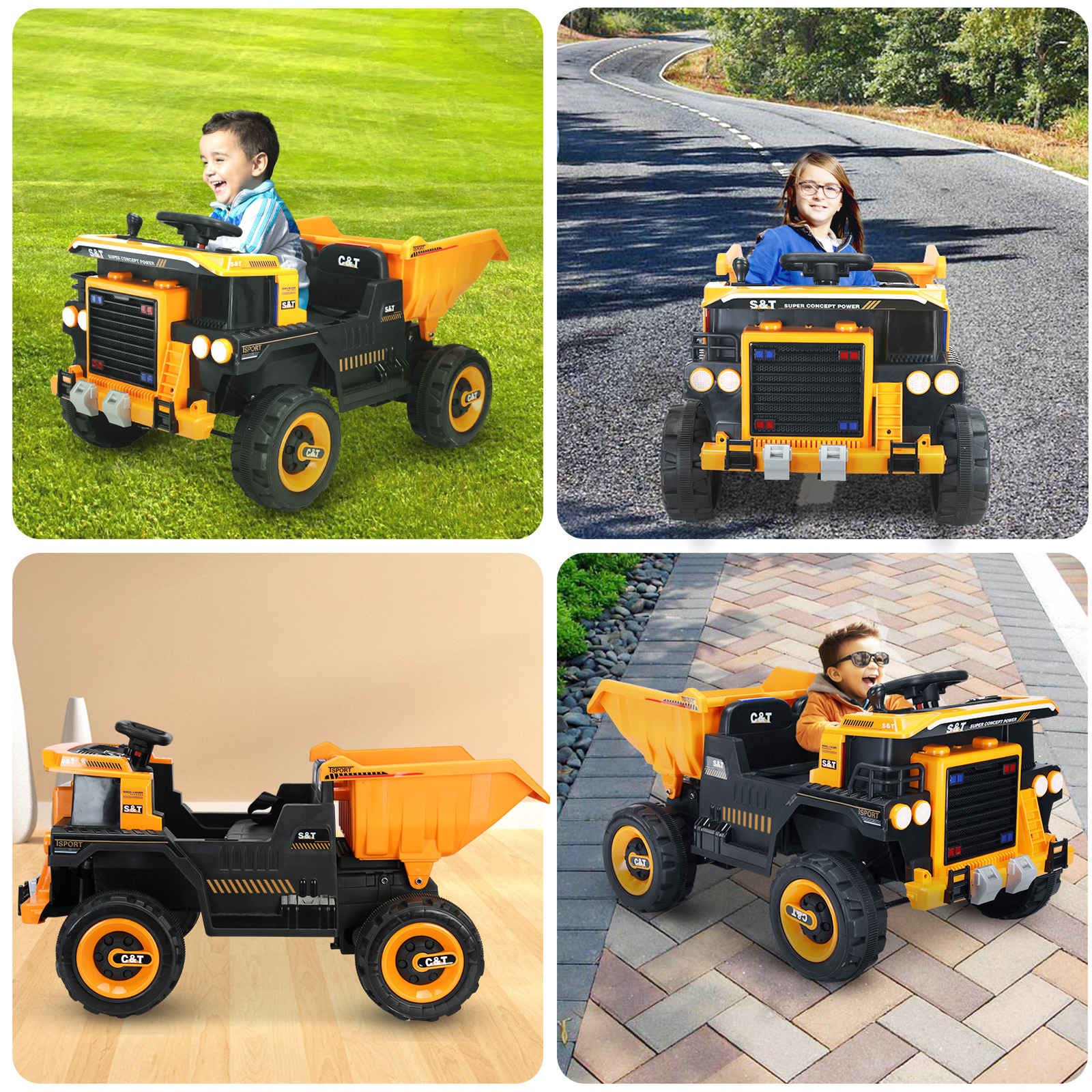 YUFU 12V Battery Kids Ride On Dump Truck RC Construction Tractor w/ Electric Bucket,Yellow