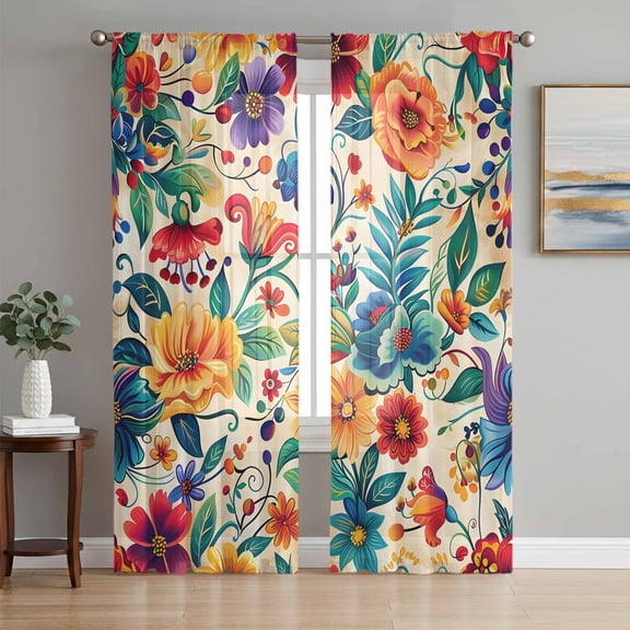 Vintage Botanical Sheer Curtains 63 Inch Length 2 Panels Set, Spring Floral Summer Vintage Voile Window Treatment Rod Pocket Curtains Sheers Drapes for Bedroom/Living Room/Kitchen 52x"63"x2