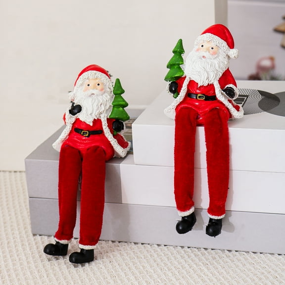 Sitting Santa Claus Figurine Christmas Decoration Santa Claus Ornament with Long Legs for Xmas Party Mantel Decor New Year Gift