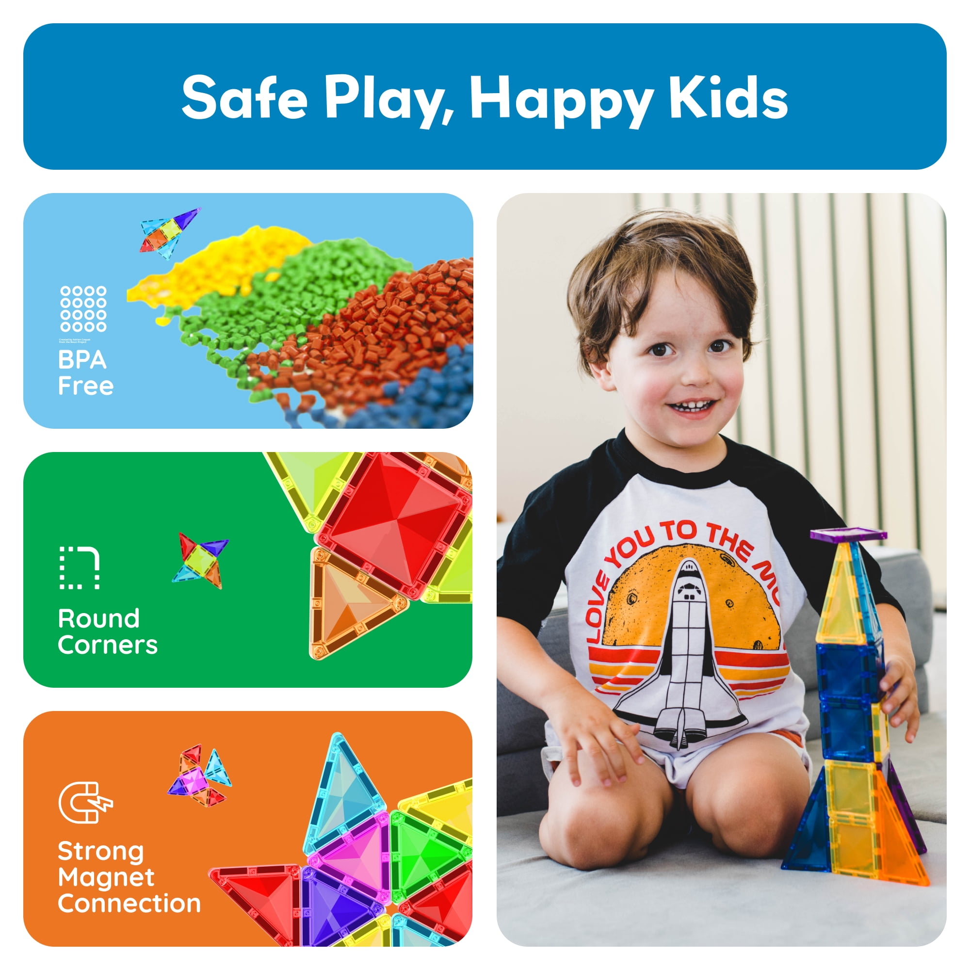 PicassoTiles Mini Magnetic Tiles for Kids – 100PCS STEM Building Blocks Travel Set, Educational Construction Toy, Creative Portable Learning Kit