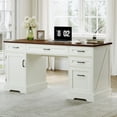 thumbnail image 5 of Casacomoda Home Office Desk with File Cabinet and Drawers, 59" Executive Desk with USB Power Outlet, Storage Cabinet for CPU, Workstation Table for Study, Walnut & Warm White, 5 of 8