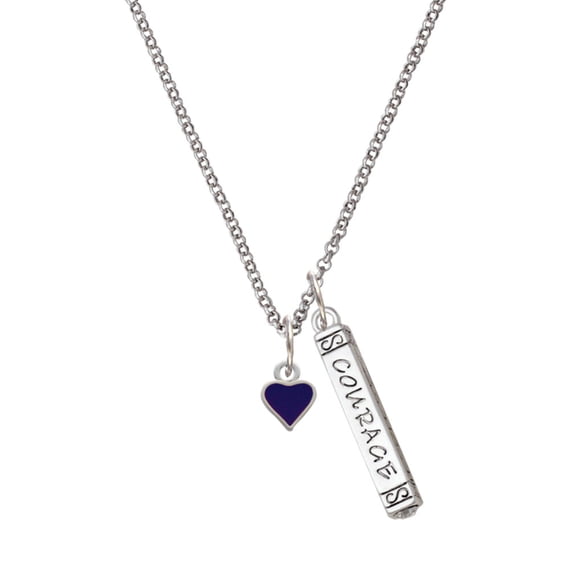 Delight Jewelry Silvertone Mini Two Sided Purple Heart Silvertone Courage Strength Wisdom Honesty Bar Charm Necklace, 23"