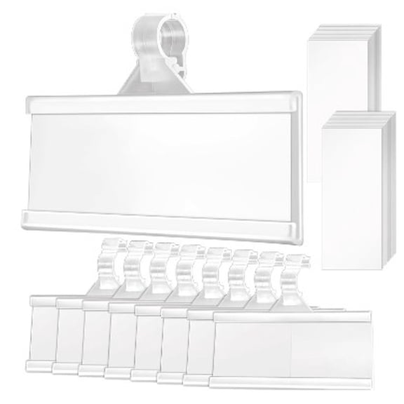GUIYONG 50pcs Plastic Wire Shelf Label Holders with Blank Cards and Clips Reusable Plastic Shelf Tags Price Label Holder Label Price Display Holder for Pantry Retail Supermarket
