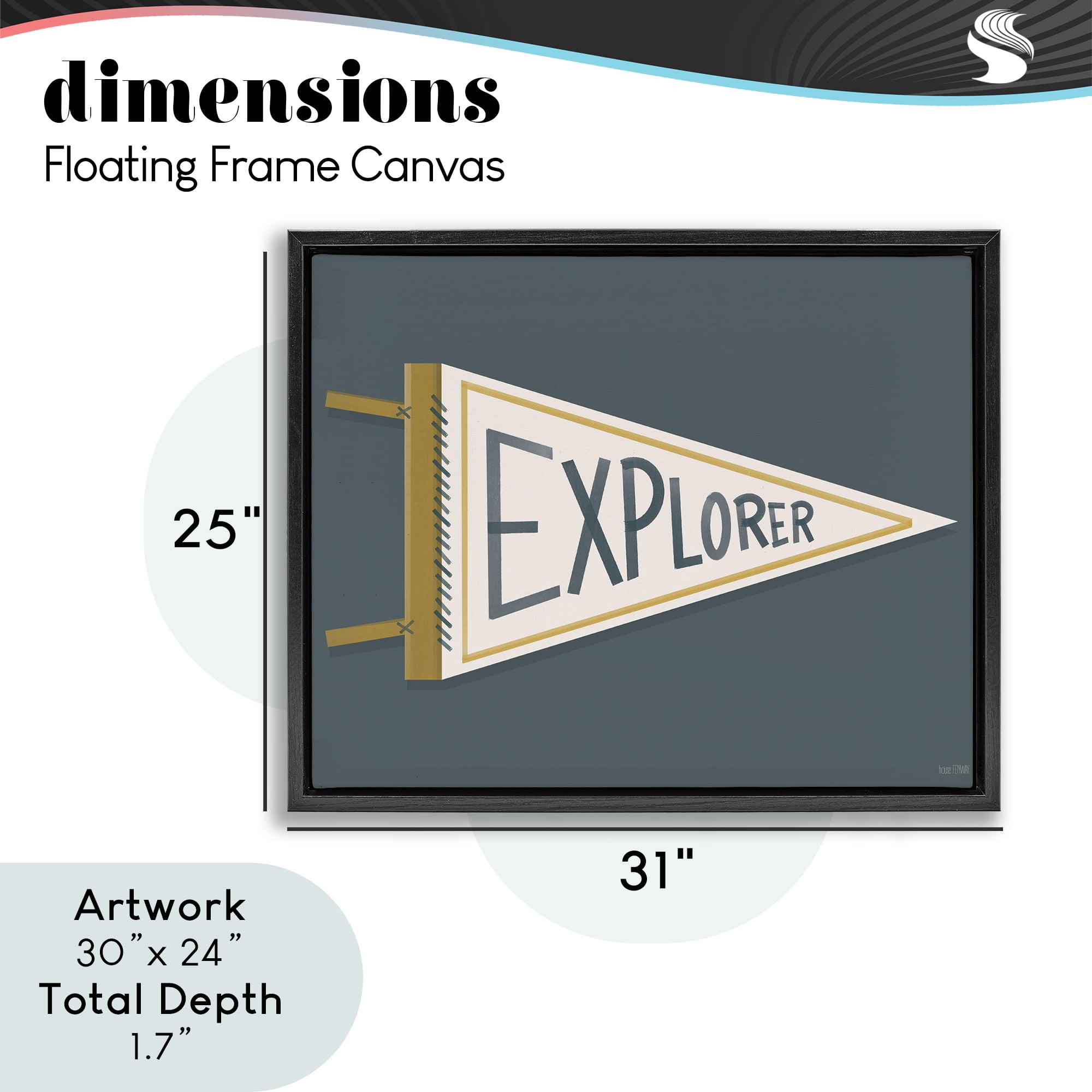 Stupell Industries Explorer Retro Pennant Black Framed Floater Canvas Wall Art, design by House Fenway