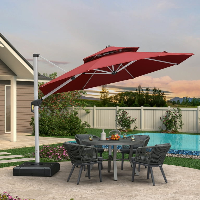10 ft patio umbrella base Homrest 10ft Solar Lighted Patio Umbrella, Infinite Tilt, Crank and Cr