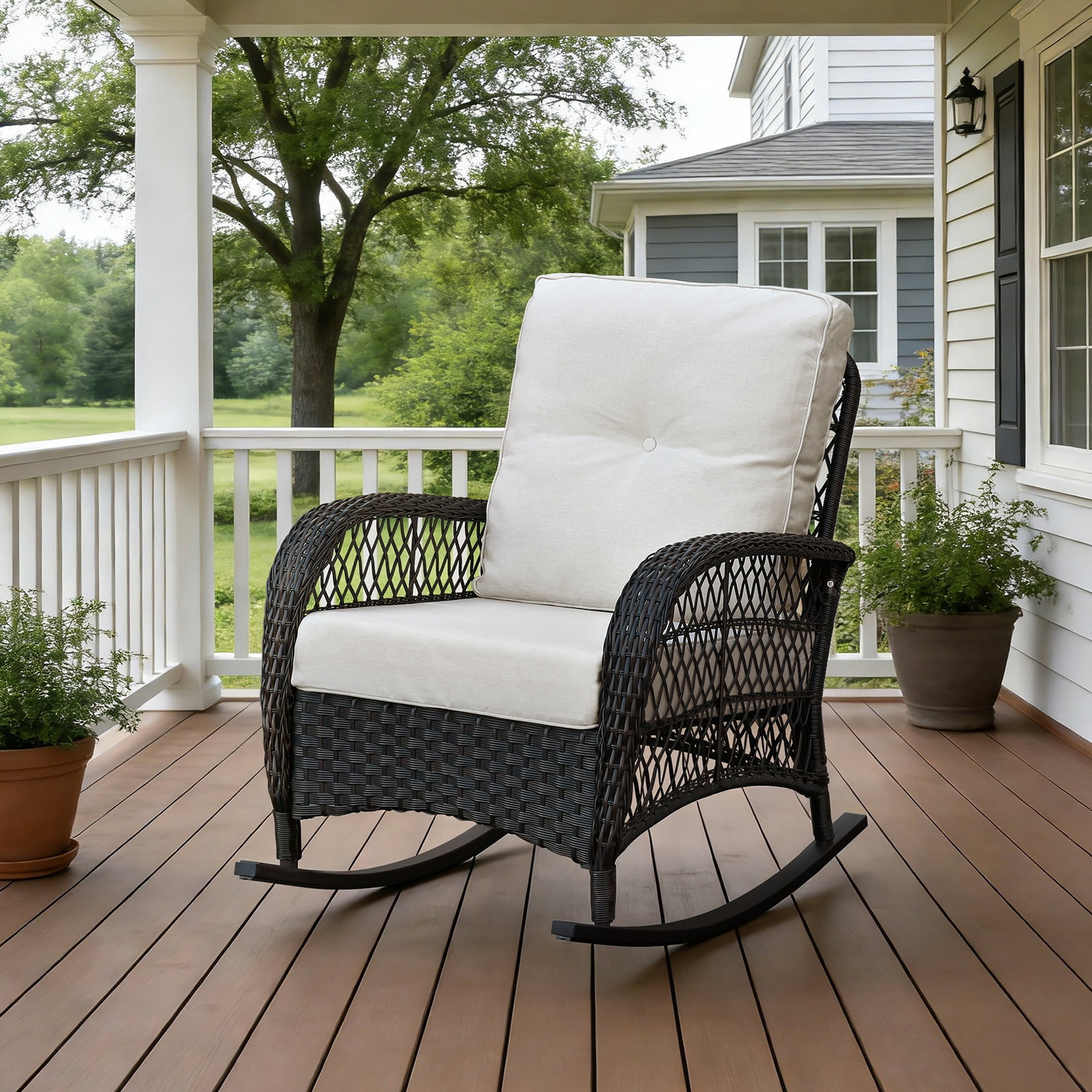 JP Outdoor 2-Piece Deep Seat Cushion,Patio Lawn Chair Cushions,Water Repellent,Fade Resistant,Beige