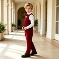 thumbnail image 3 of Odeerbi Toddler Boys 4-Piece Formal Suit Set Velvet Waistcoat, Long Sleeve Shirt with Bow Tie, Dress Pants Party Wedding Outfit, 3 of 9