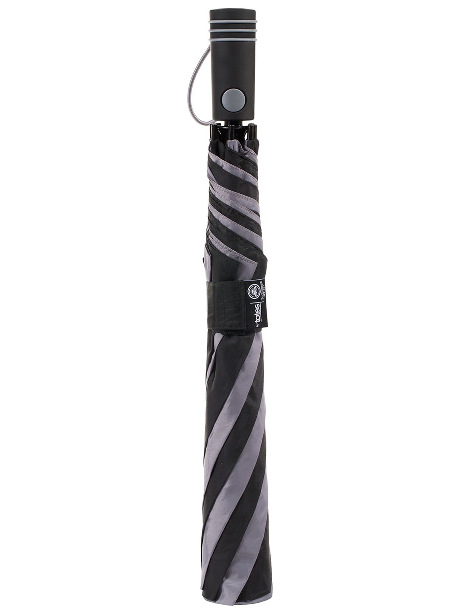 Totes Recycled Canopy Vented One-Touch Auto Open Golf Rain Umbrella with Sunguard, Black Gray
