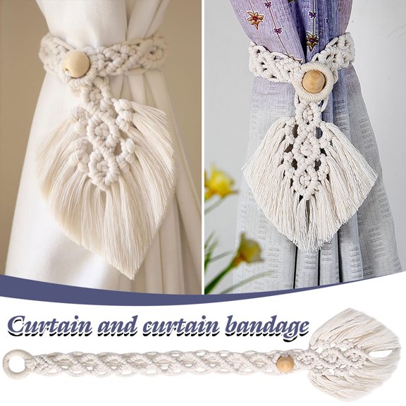 Dongrere Cotton Rope Curtain Holdbacks, Woven Curtain Buckles for Home Bedroom, Outdoor Curtain Tiebacks - Bohemian Style Curtain Decor