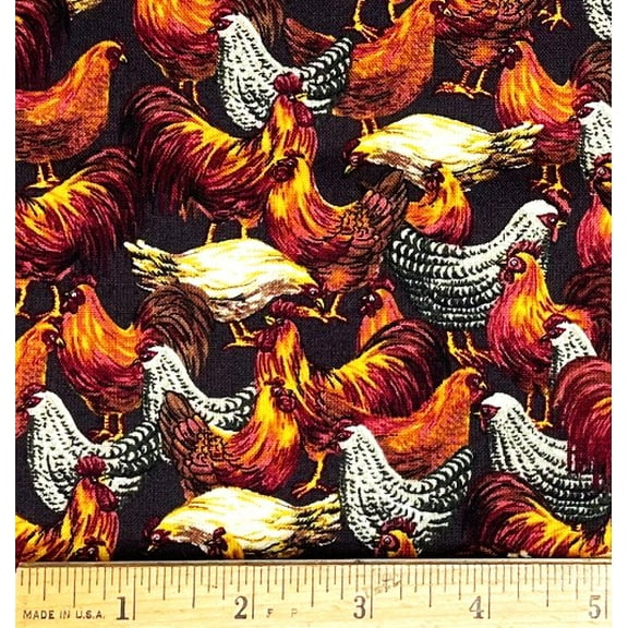 1/2 Yard - Roosters & Hens Chickens on Brown Cotton Fabric (Great for Quilting, Sewing, Craft Projects, Throw Pillows & More) 1/2 Yard X 44" Wide