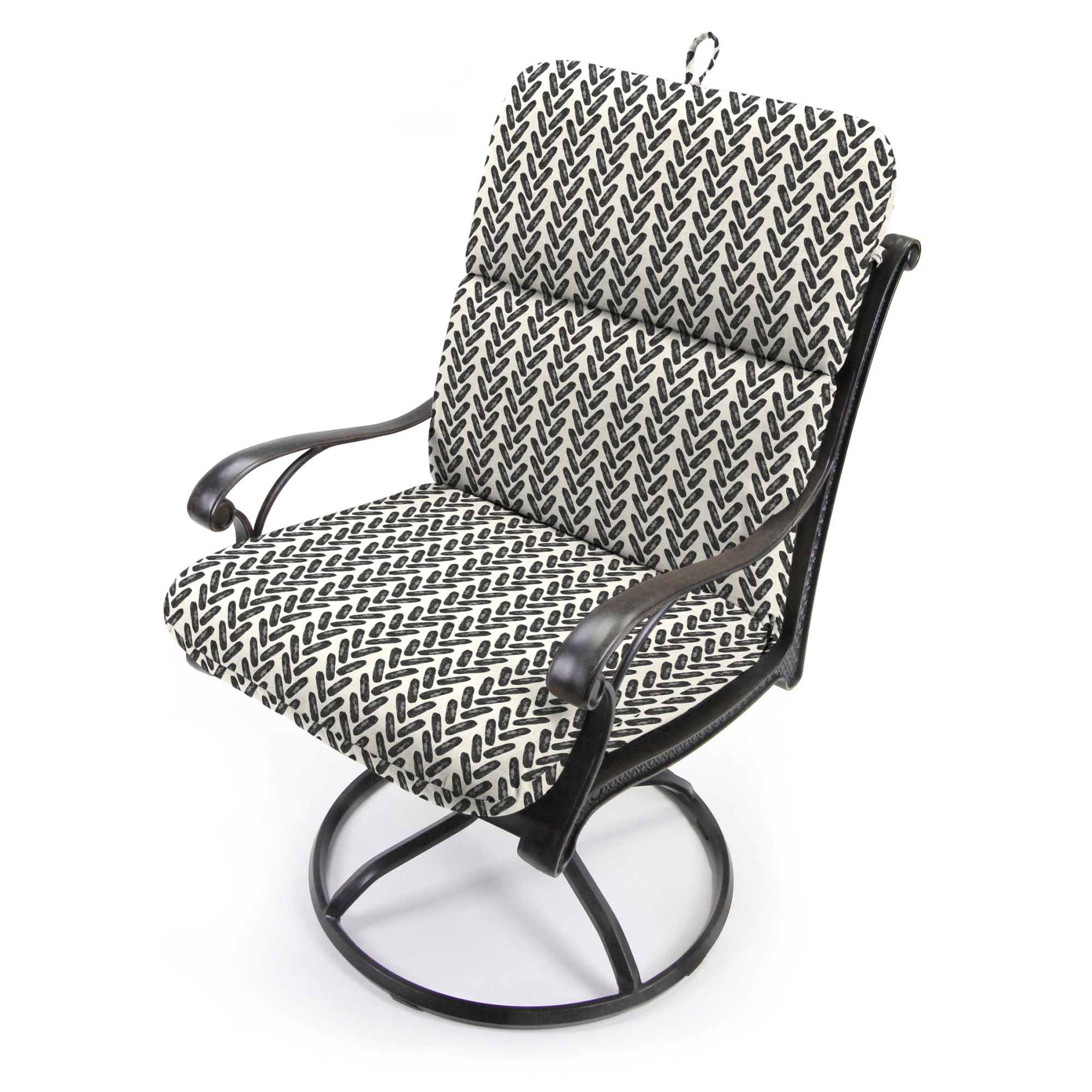 Jordan Manufacturing 45" x 22" Hatch Black Chevron Rectangular Outdoor Chair Cushion with Ties and Hanger Loop