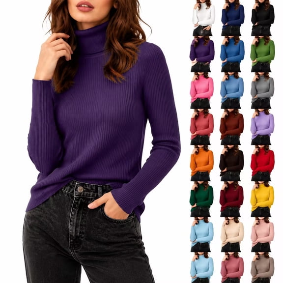 PBFRDSJ Women's Turtleneck Ribbed Knit Top Long Sleeve Slim Fit Pullover Sweaters Soft Warm Cozy Basic Stretchy Tops Free Sizes