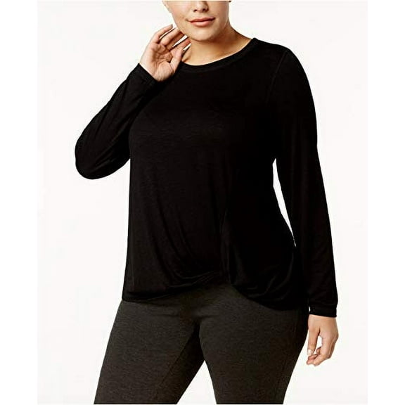 Ideology Women's Plus Size Super-Soft Knotted Top Noir 2X