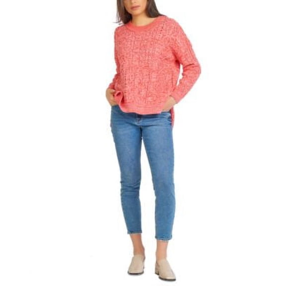 Black Tape Womens Cable Knit Side Slit Pullover Sweater Raspberry M