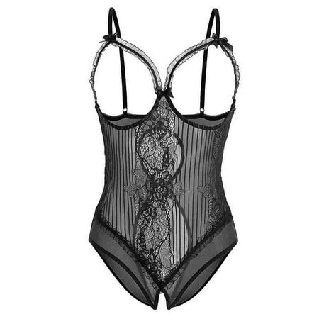 

Ruidigrace Fashion Lingerie Bodysuit for Women Lace Backless Bandage Open Crotch Jumpsuit Pajamas