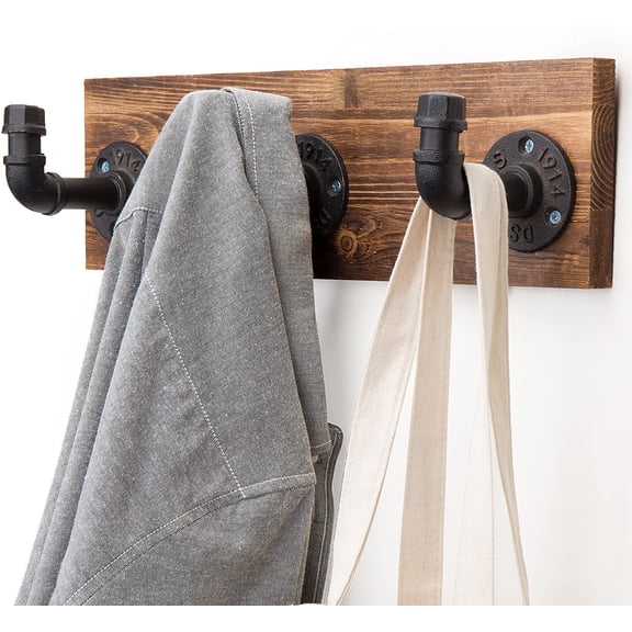 MyGift 3-Hook Wall Mounted Burnt Wood Coat Hooks, Industrial Style