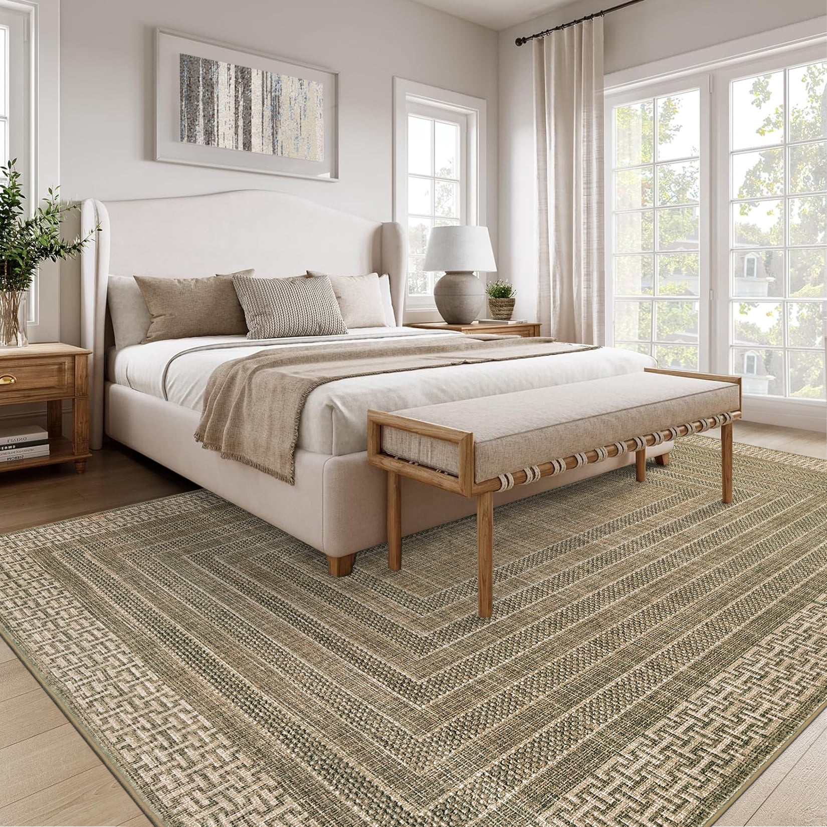 Nasitip Modern Geometric Stripe Brown 5'x7' Area Rugs for Living Room Soft Low Pile Non-Sliping, Machine Washable