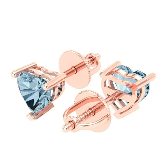 1.0 Ct Heart Cut Studs Natural Swiss Blue Topaz 14K Rose Solid Solid Gold Everyday Dainty Earrings Screw Back