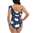 thumbnail image 5 of Rateoe Cute Sheep 1 Pattern Women One Piece Swimsuits Tummy Control One Shoulder Bathing Suits Ruffle Swimwear-, 5 of 6