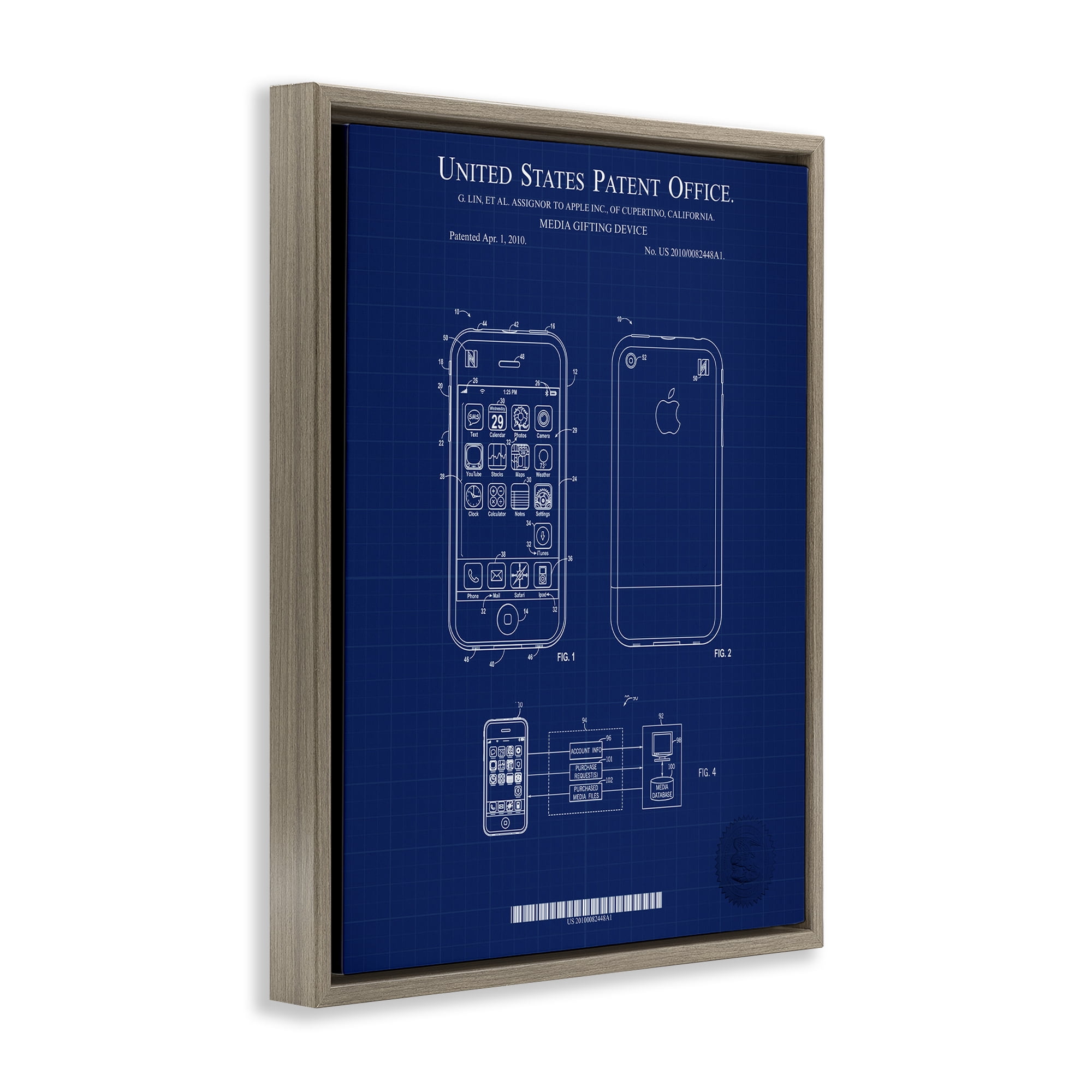 Stupell Industries Cell Phone Blueprint Typography Painting Brown Floater Framed Art Print Wall Art, 17 x 21