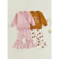 thumbnail image 2 of Michellecmm  Toddler Girls Fall Outfits Letter Embroidery Long Sleeve Sweatshirt Floral Flare Pants Set Baby 2 Piece Clothes, 2 of 8