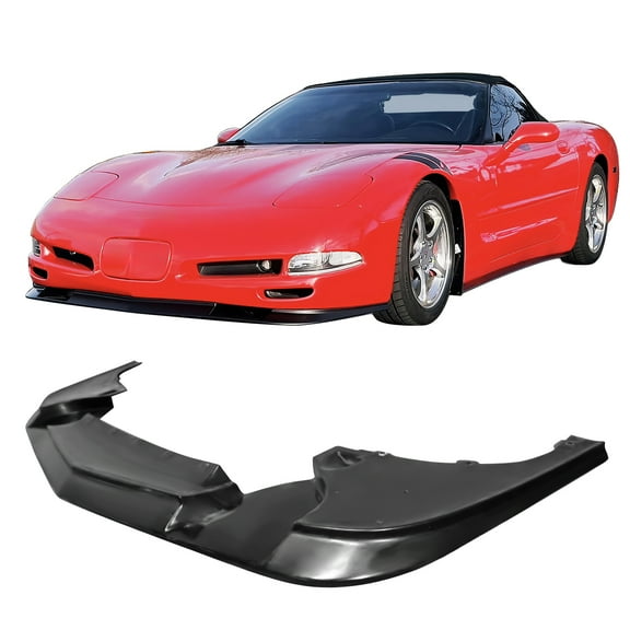 Ikon Motorsports Front Bumper Lip Spoiler Splitter Air Dam Chin For 1997-2004 Chevrolet Corvette C5, ZR1 V2 Style Unpainted Black PU Polyurethane