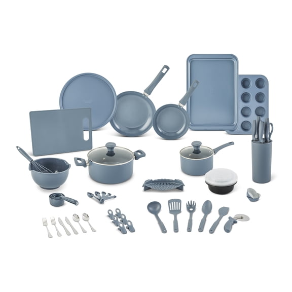 Elements by Thyme & Table 60-Piece Ceramic Non-Stick Cookware Set - Blue