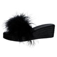 thumbnail image 4 of Samdudou Platform Sandals for Women Fluffy Faux Fur Slip On Wedge Slippers Elevated Heel Open Toe Slides Fashion Summer Footwear Casual Dressy Indoor Outdoor Shoes, 4 of 9