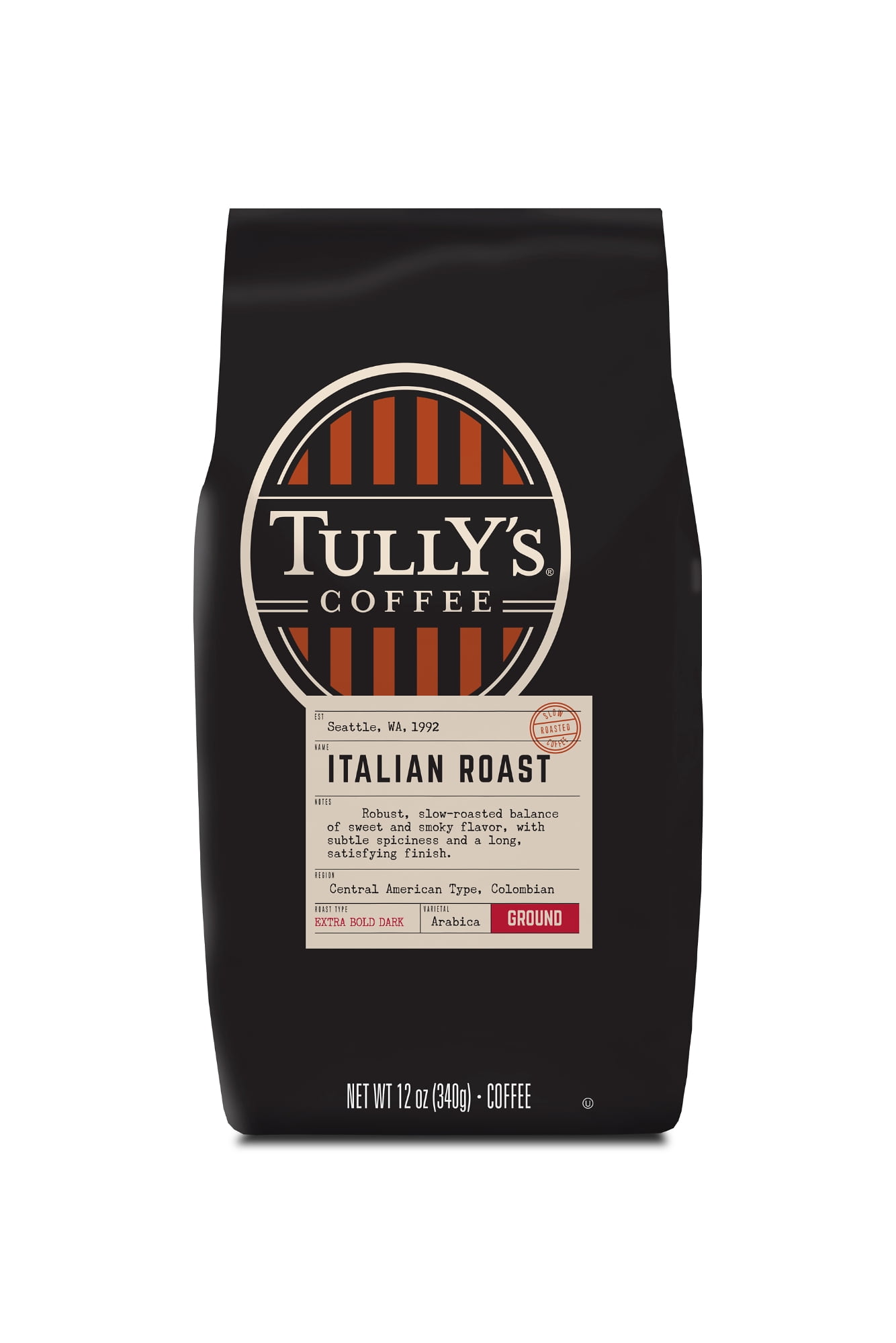 Tully's Coffee Italian Roast, Ground Coffee, Dark Roast, Bagged 12oz