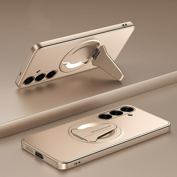 ELEHOLD Magnetic Case for Samsung Galaxy S25, Shockproof Phone Case with Kickstand, Precise Lens Cutouts,Desertgold