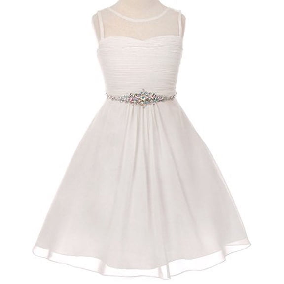 Chiffon Pleated Glitter Rhinestone Easter Summer Flower Girls Dresses Big Girl Off White 14 CC 5011