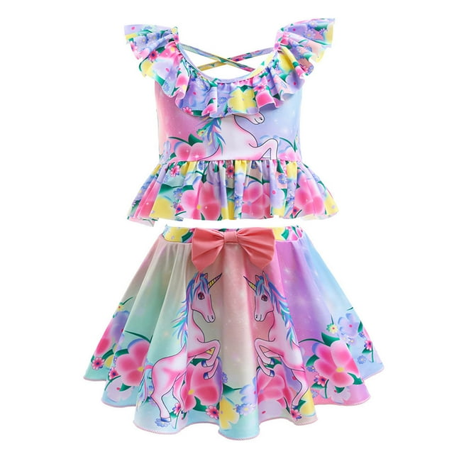Maillot de Bain Mirabel pour Filles Encanto Enfants Col Rond Sans Manches Imprimé Mode Nœud Maillot de Bain Deux Pièces