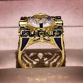 thumbnail image 5 of Anillo de rayas de esmalte azul para hombre y mujer, anillo de cobre chapado en oro y circonitas europeas y americanas, 5 of 5