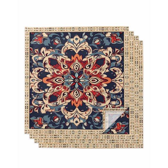nqOlkjepod Bohemian Cloth Napkins Set of 4 Reusable Dinner Napkins, Blue Retro Boho Ethnic Farmhouse Colorful Cocktail Napkin Washable Table Napkins for Wedding/Holiday Party/Baby Shower 20"x20"