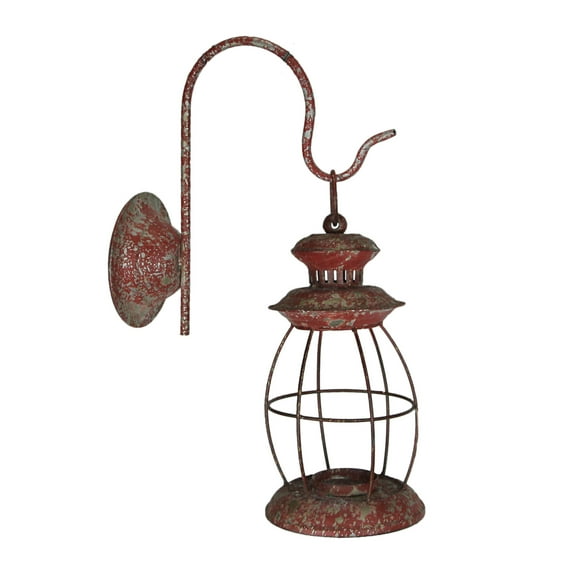 Zeckos Distressed Metal Vintage Lantern Wall Mounted Candle Sconce